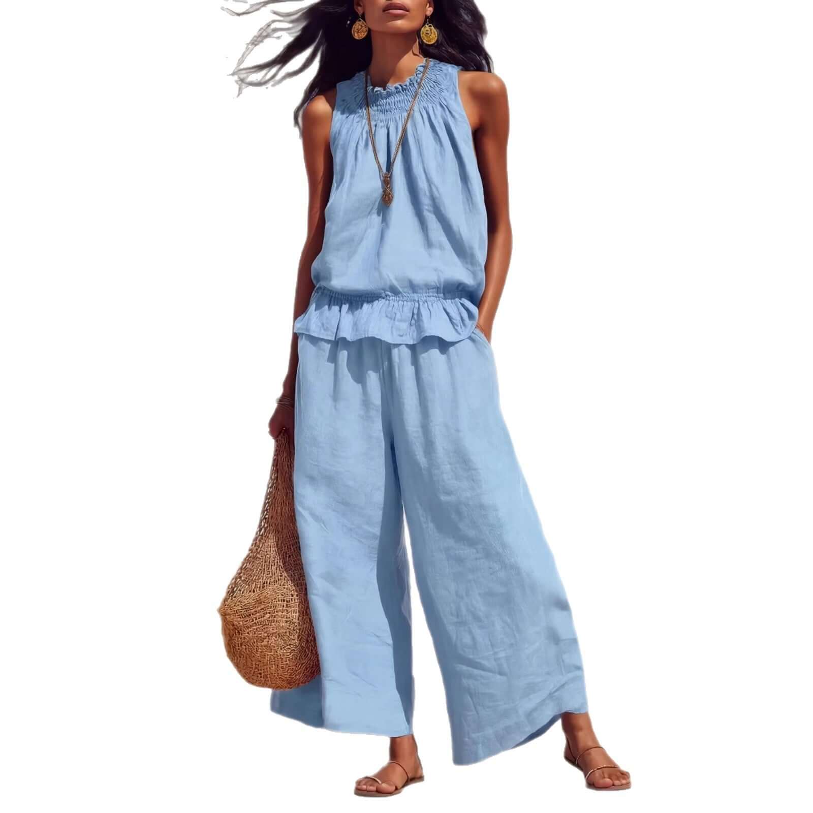 Women's Two-Piece Set Retro Ruffled Cotton Knitted