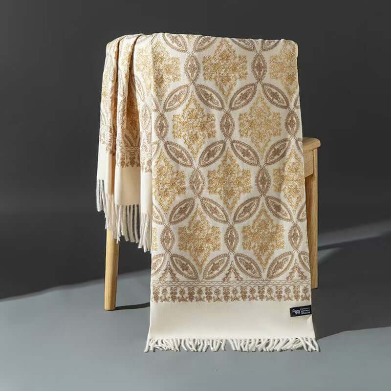 Women's Embroidered Golden Silk Lily Cashmere