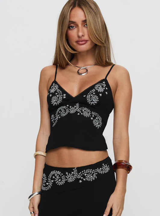 Womens 3D Embroidered Short Camisole Top