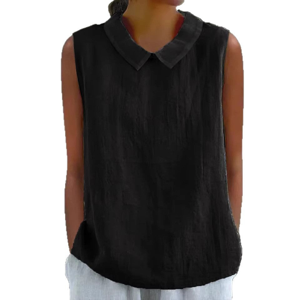 Women's Artistic Sleeveless Loose-fitting Top with Collar