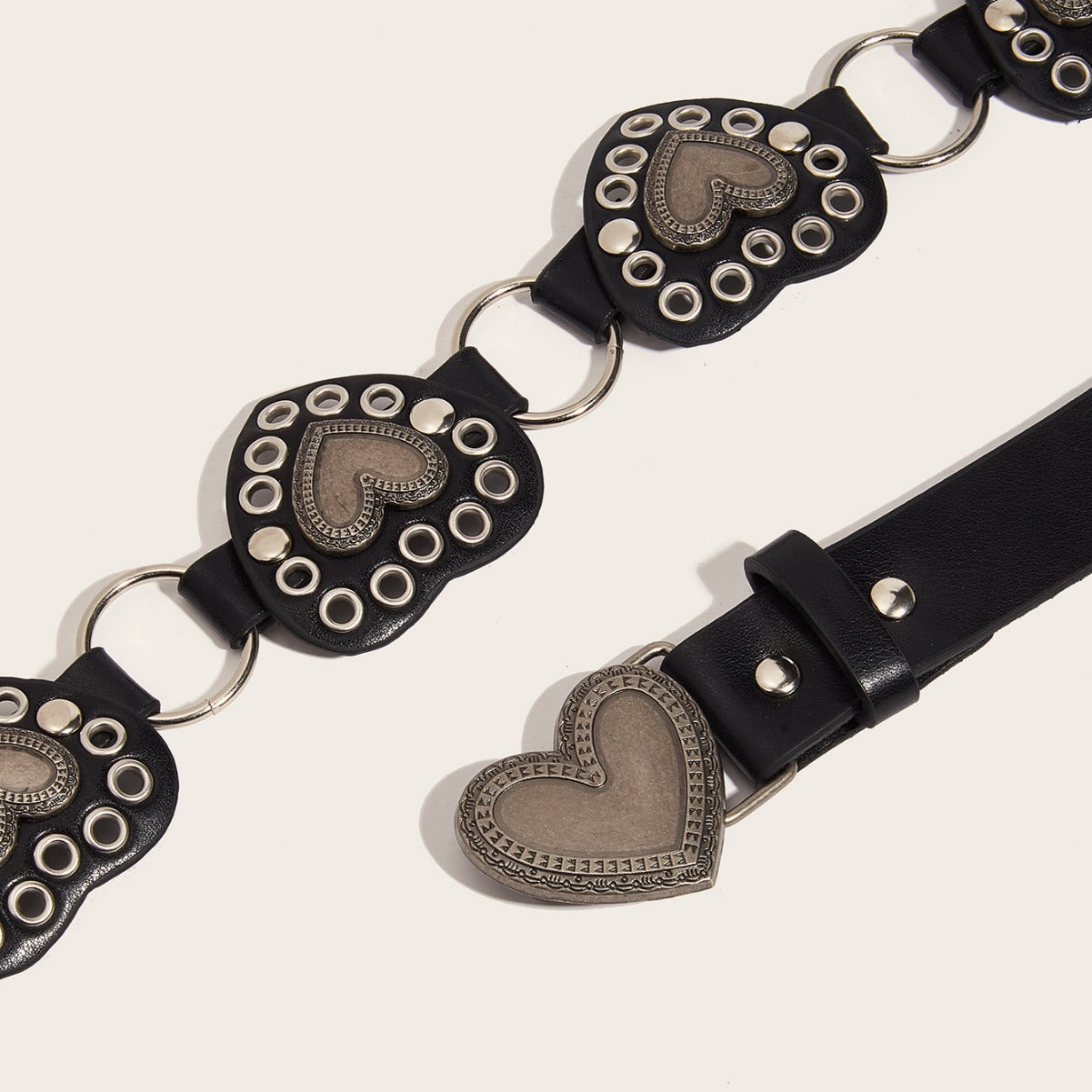 Street-style Hollowed-out Circular Leather Belt