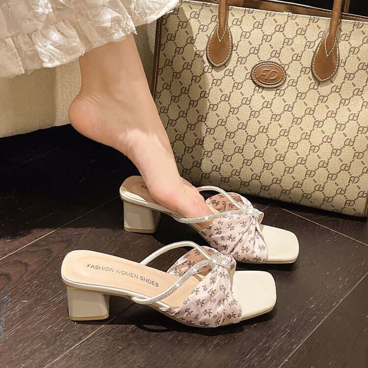 Ladies polka dot rhinestone heels