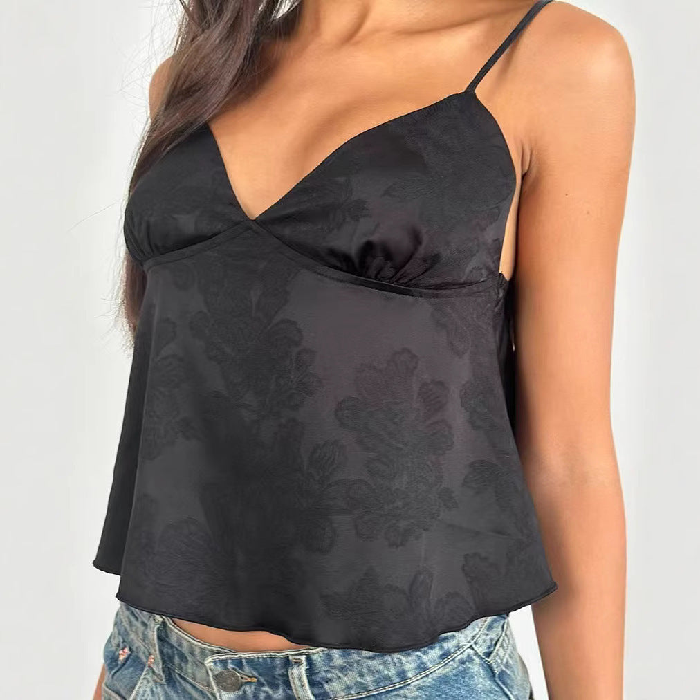 Women's Slim-fit Jacquard Deep-V Camisole Top