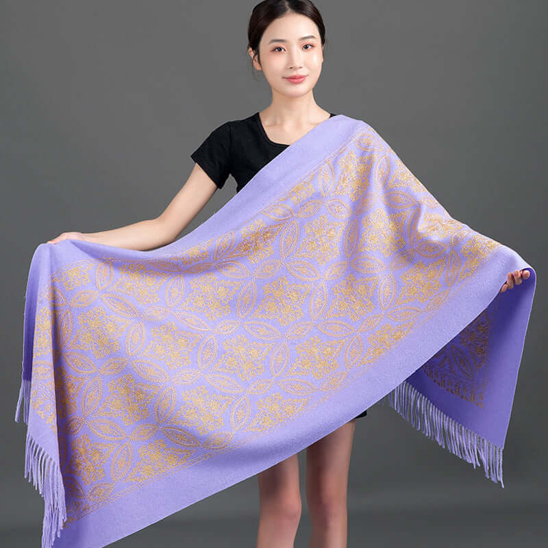 Women's Embroidered Golden Silk Lily Cashmere