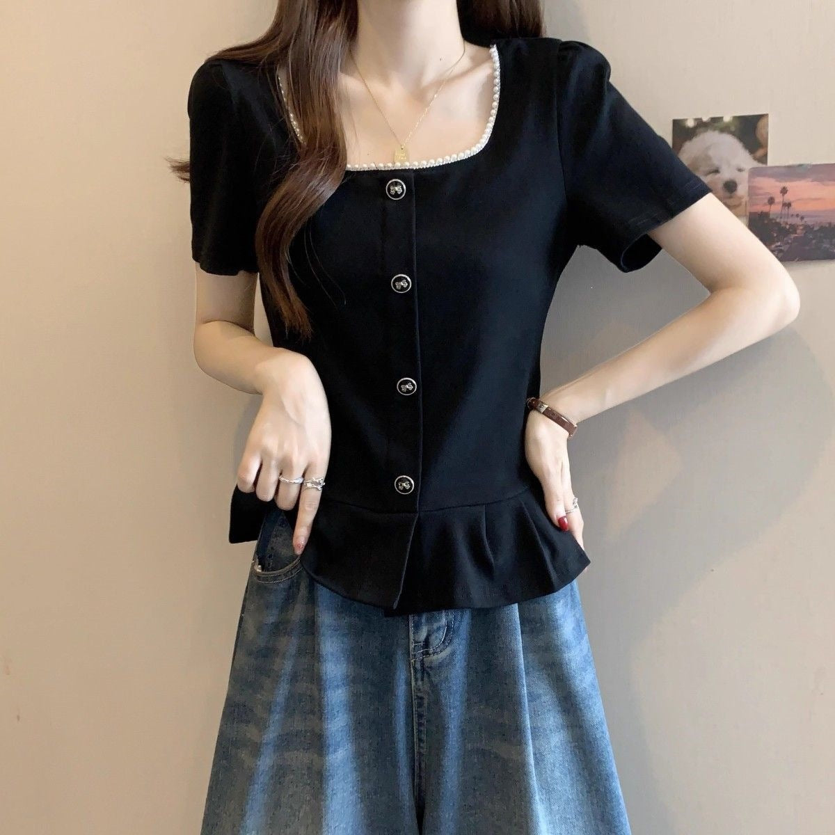 Ladies French-style Short-sleeve Casual Shirt