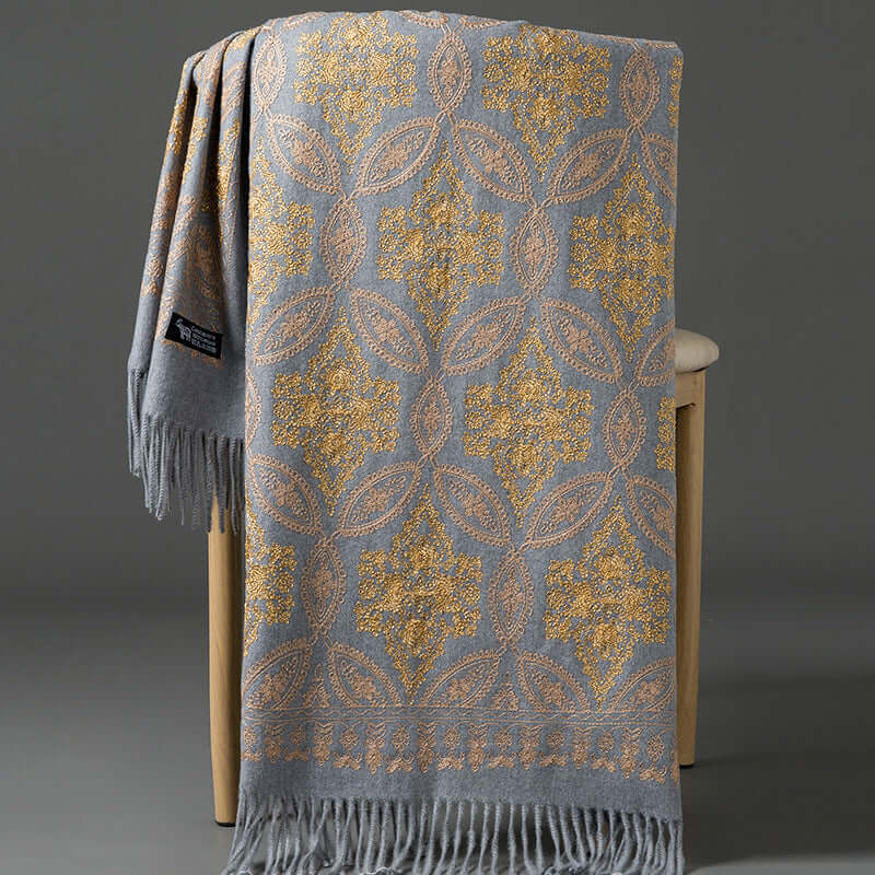Women's Embroidered Golden Silk Lily Cashmere