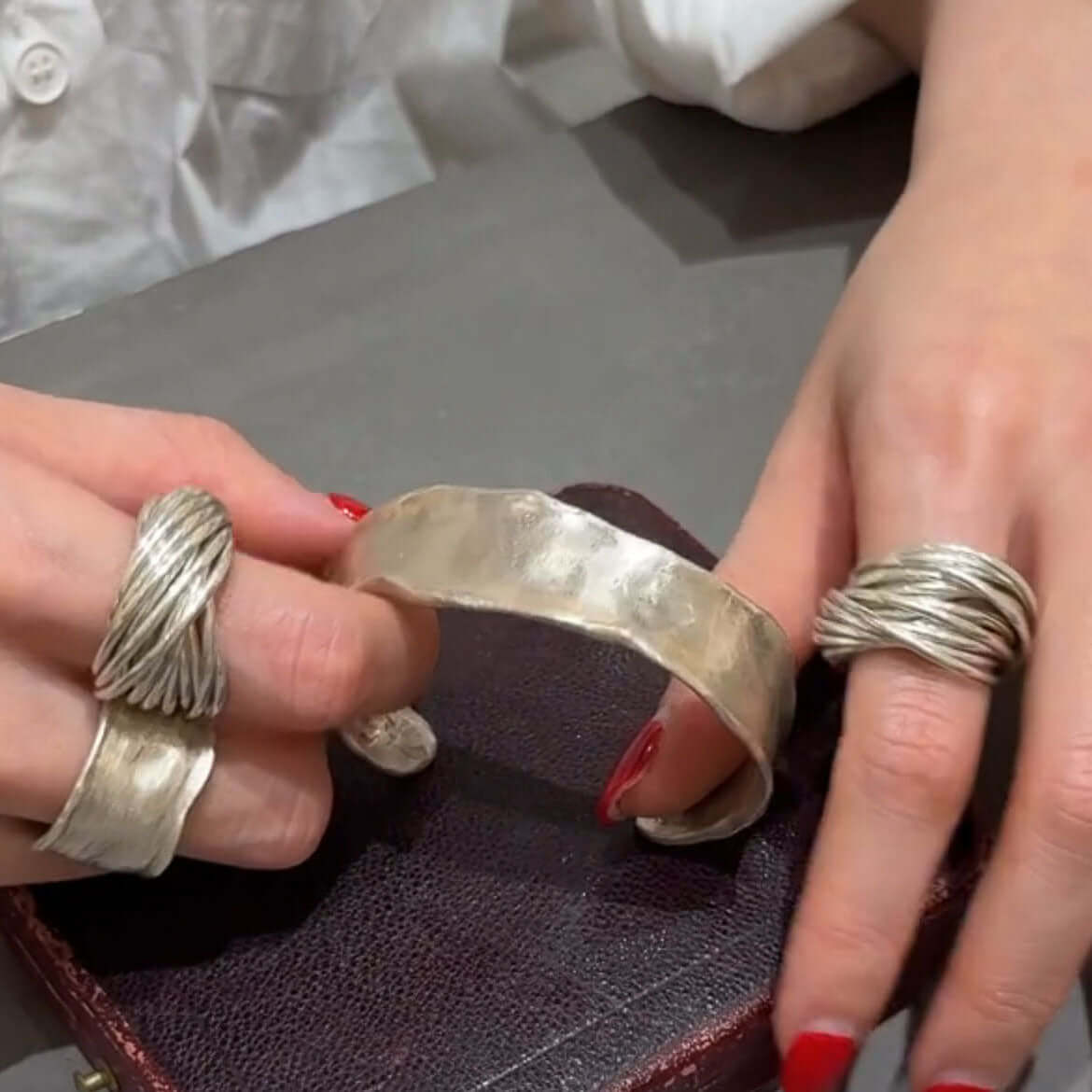 Alloy Irregular-shaped Silver Wide Bracelet