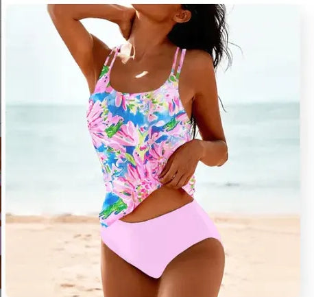 Vintage Printed Split High Waist Swimwear
