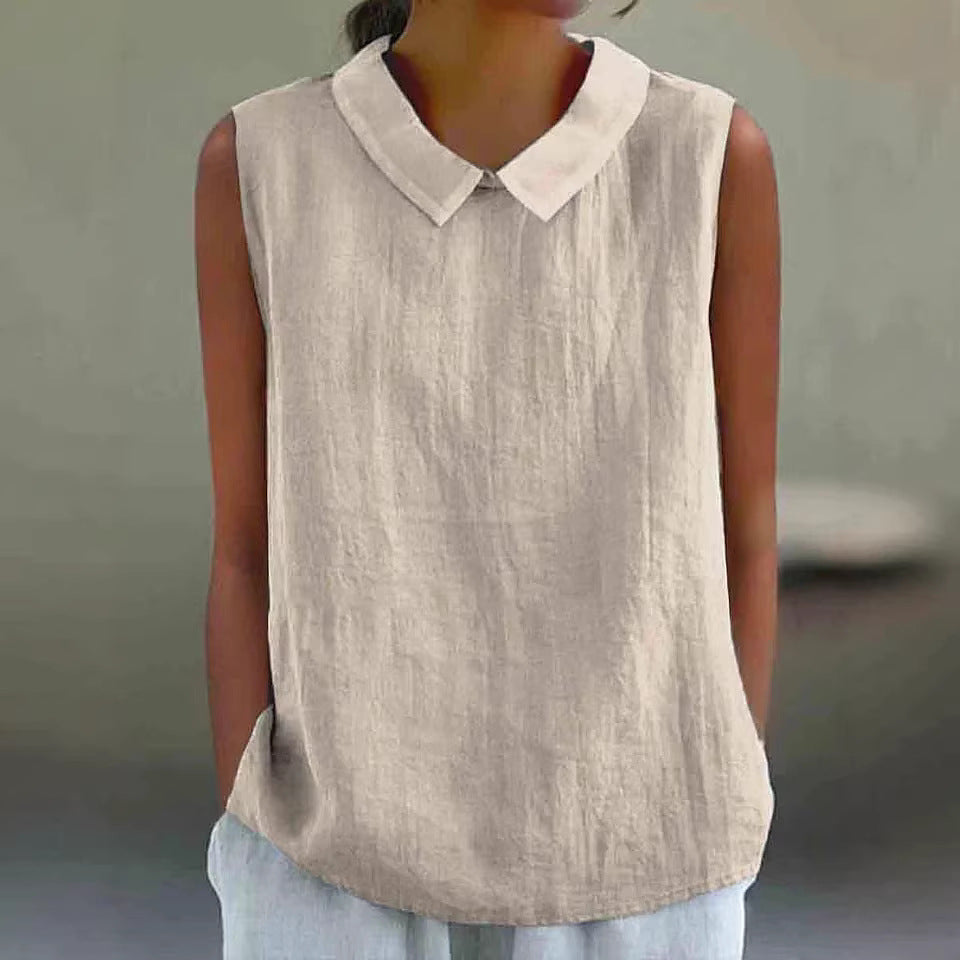 Women's Artistic Sleeveless Loose-fitting Top with Collar