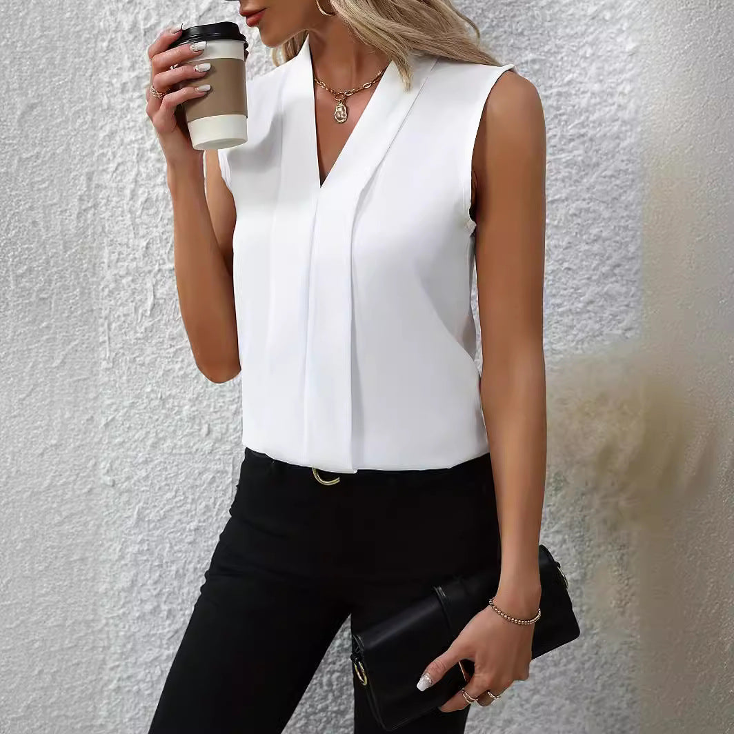 Color Casual Office Daily Sleeveless Shirt
