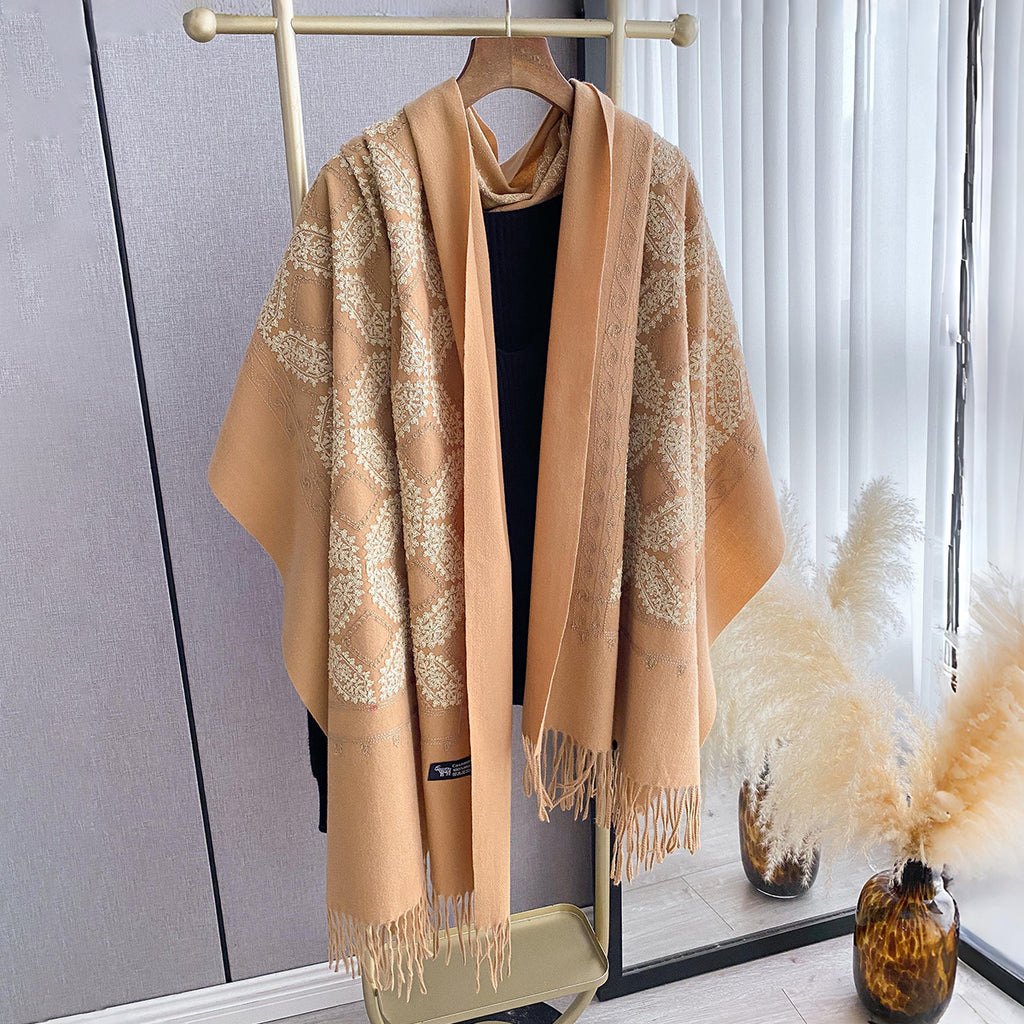 Women's Jacquard Hanging Tassel Embroidered Shawl
