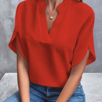 Summer V-neck Short-sleeved Chiffon Shirt