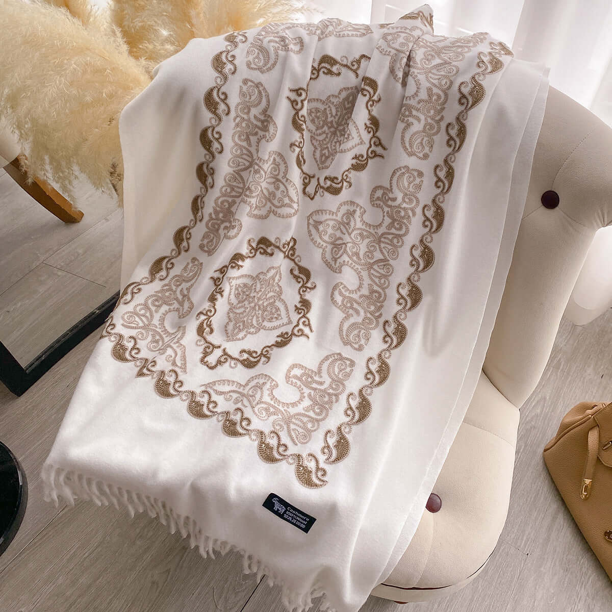 Women's High-End Warm Dual Embroidered Tassel Shawl