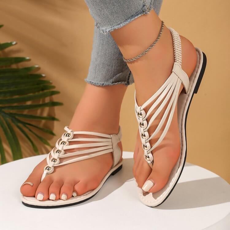 Ladies Open Toe Elastic Sandals — Comfortable Casual Everyday Footwear