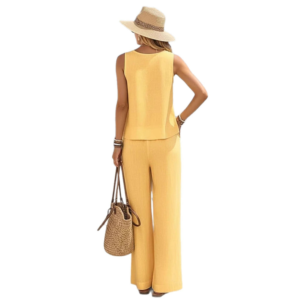 Women's Casual Cotton-Linen Vest and Pants Set