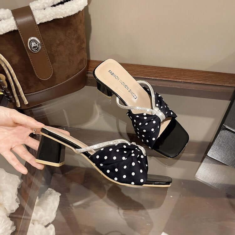 Ladies polka dot rhinestone heels