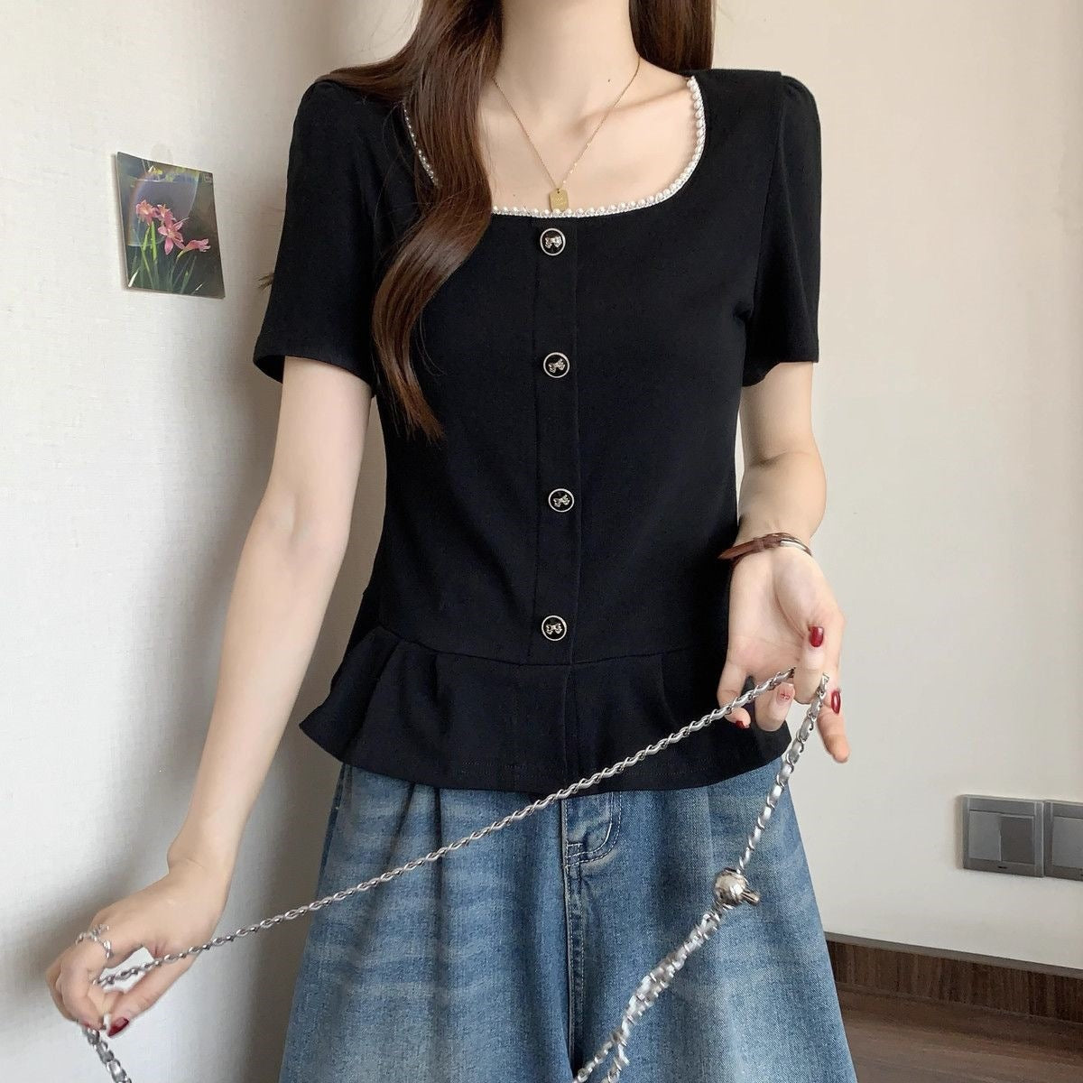 Ladies French-style Short-sleeve Casual Shirt
