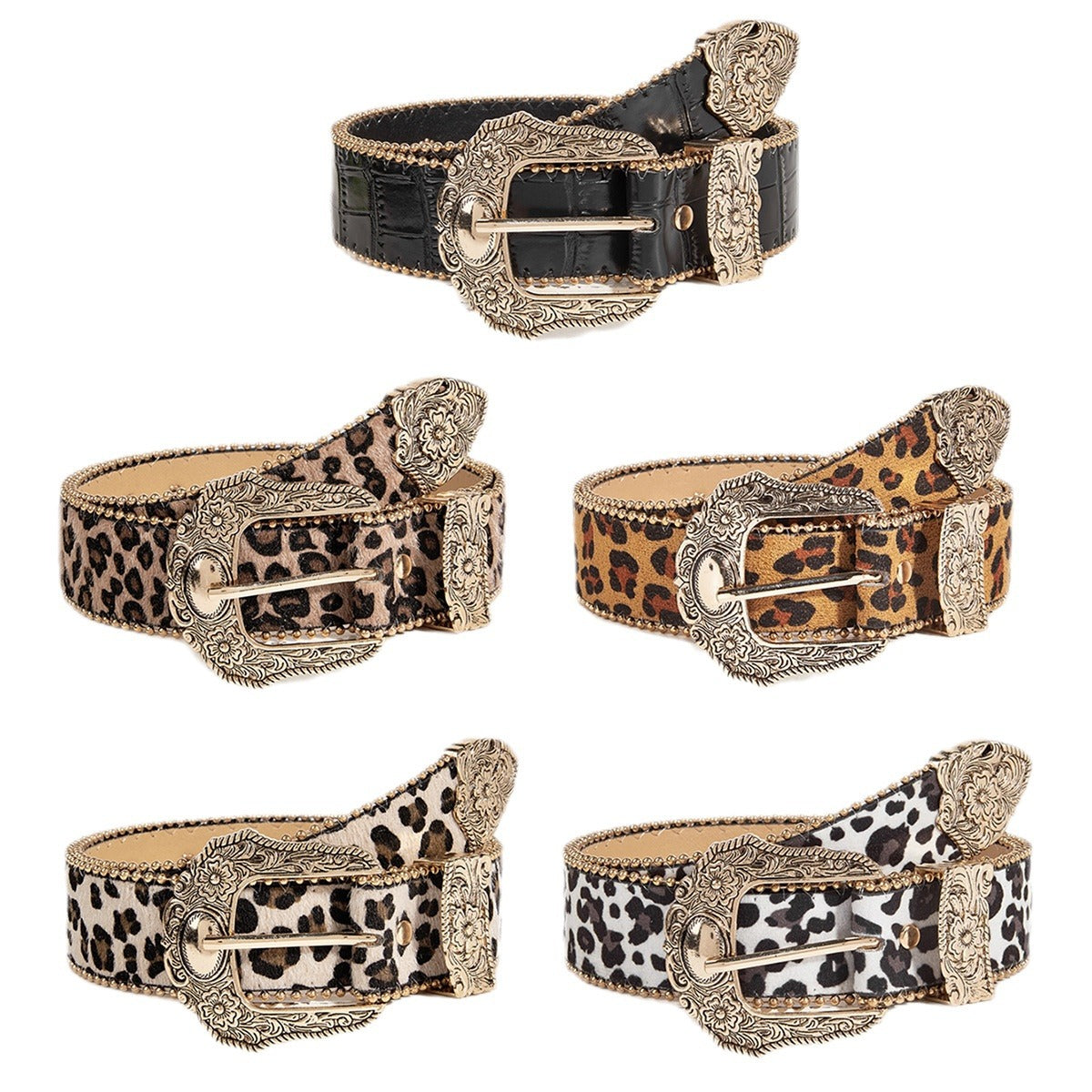 Women's Vintage American-Style Leopard-Print Belt