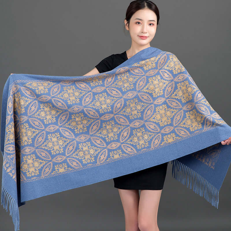 Women's Embroidered Golden Silk Lily Cashmere