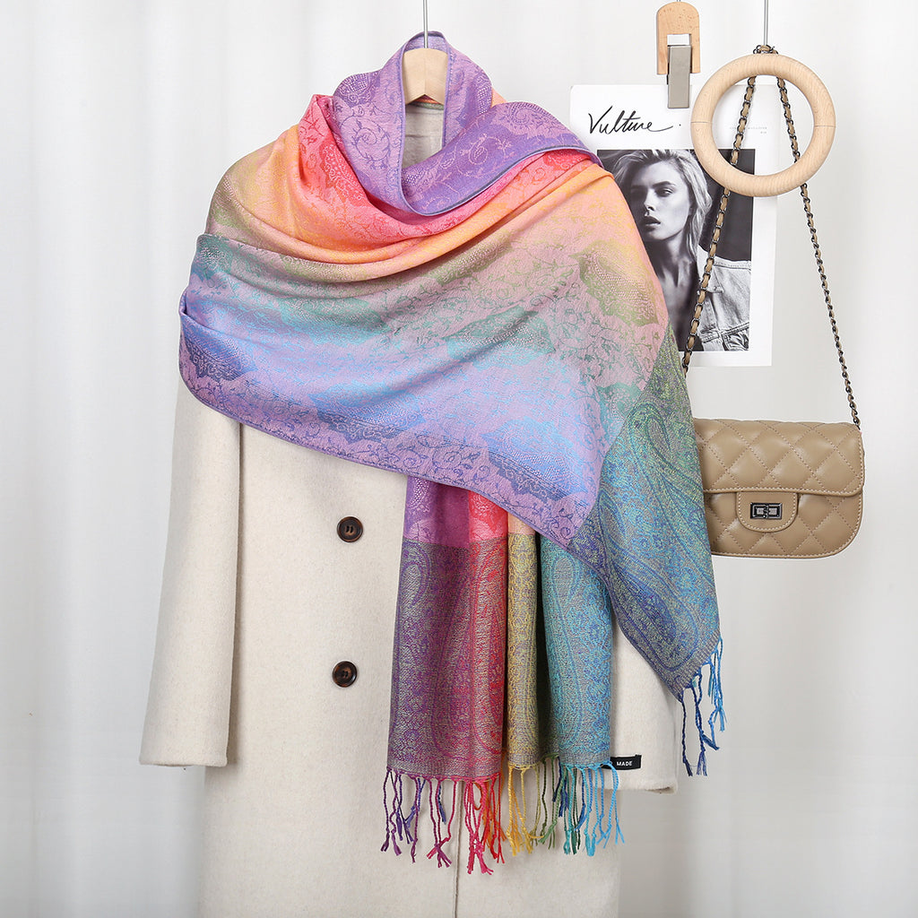 Women's Embroidered Colorful Tassel Shawl