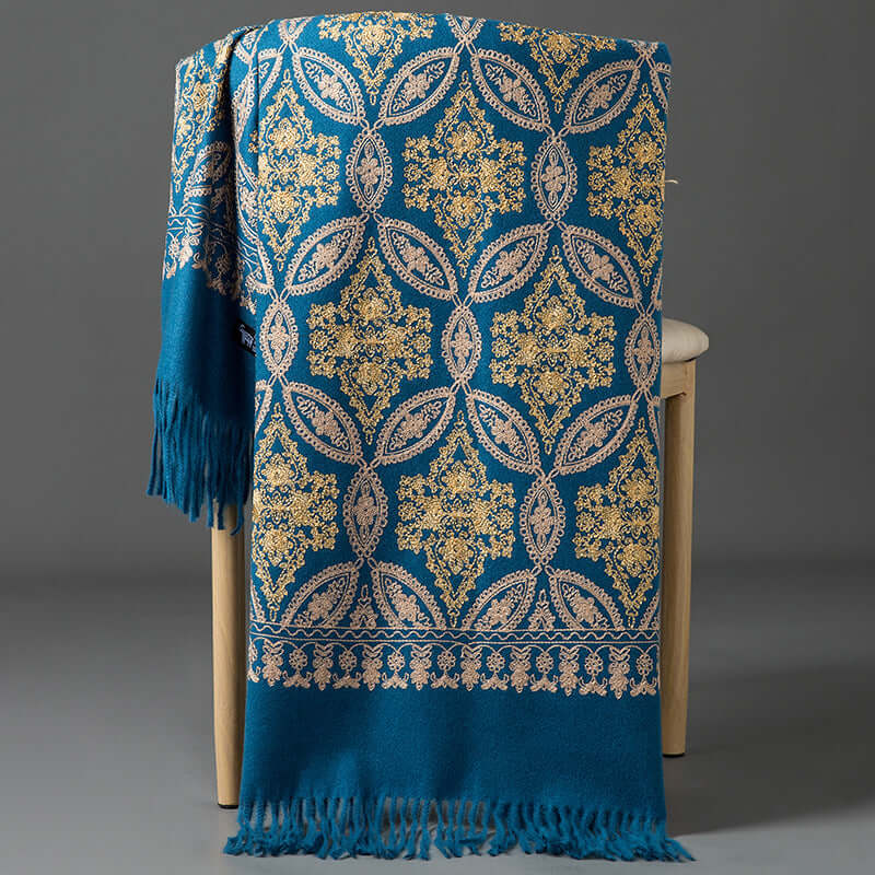 Women's Embroidered Golden Silk Lily Cashmere