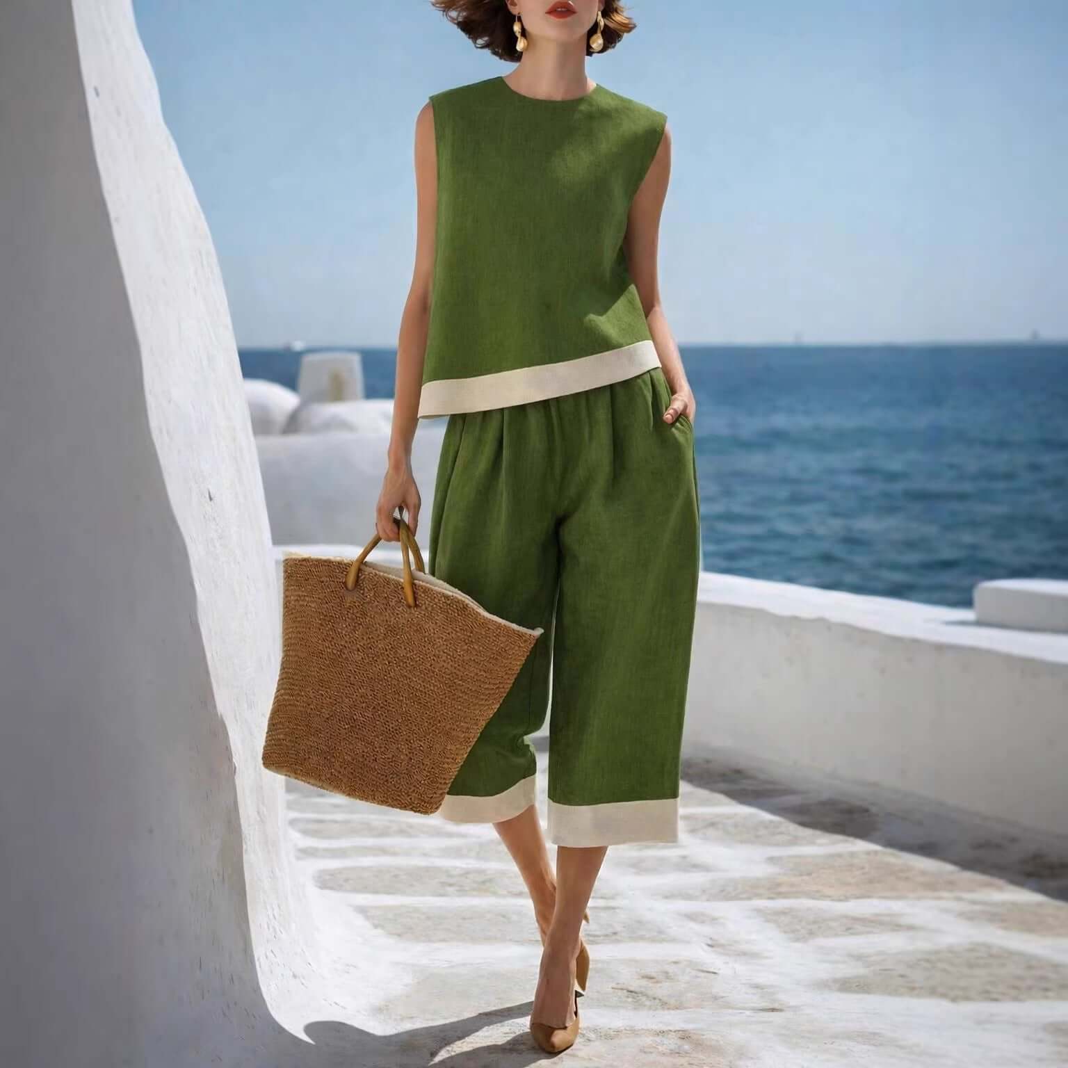 Ladies Casual Cotton-Linen Blend Set