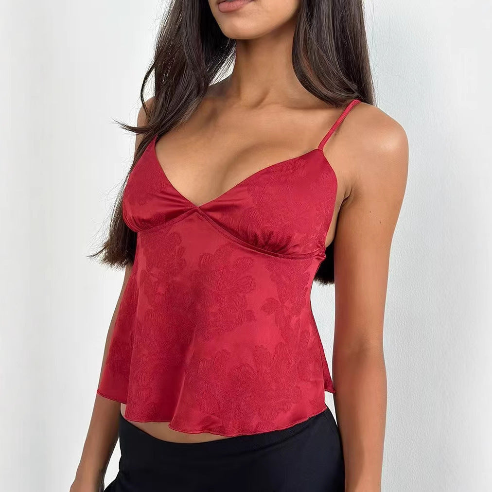 Women's Slim-fit Jacquard Deep-V Camisole Top