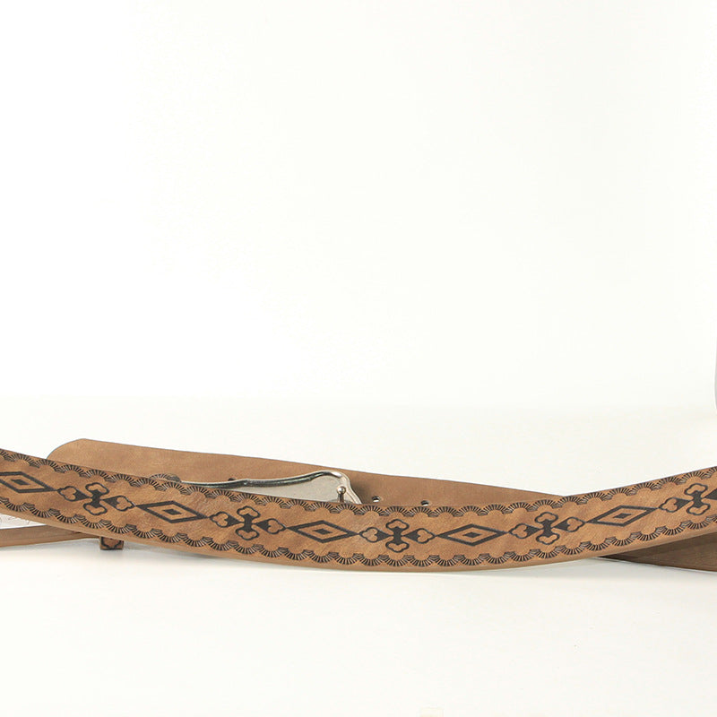Embossed Antique Silver And Blue Turquoise Alloy Buckle Belt