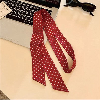 Women's Black and White Polka-Dot Silk Scarf