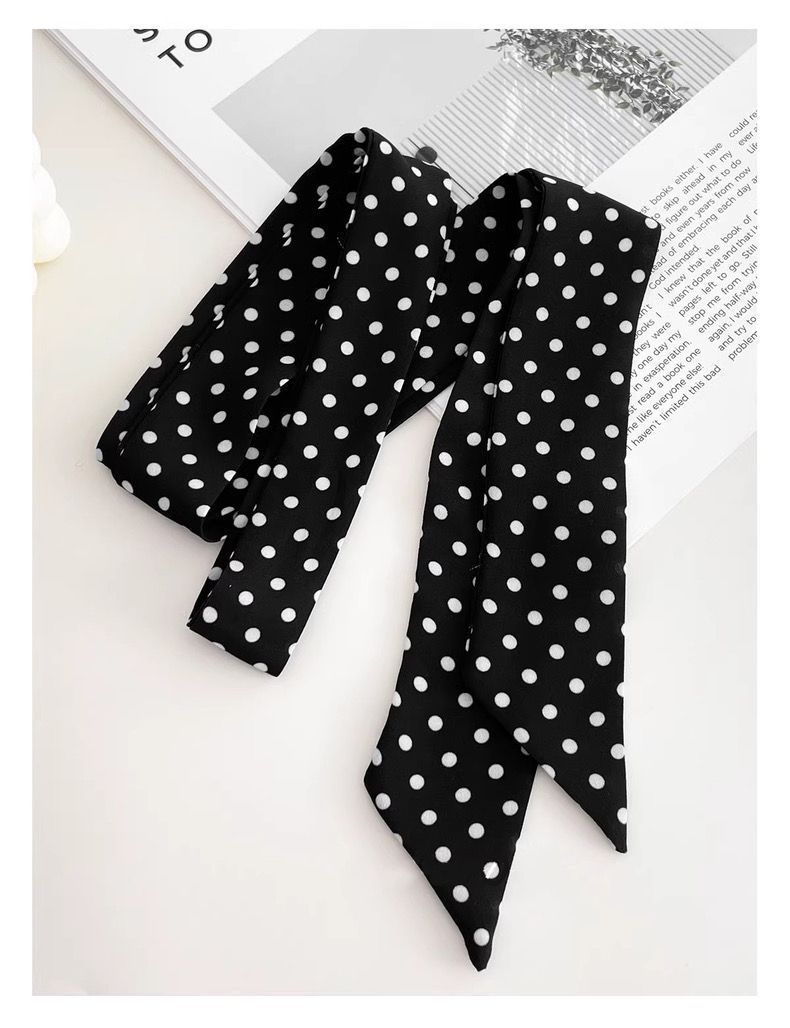 Women's Black and White Polka-Dot Silk Scarf