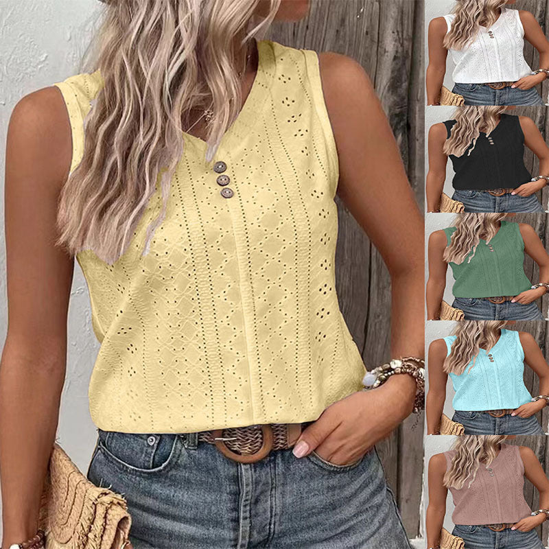 Woimen's Button-back Tank Top T-shirt