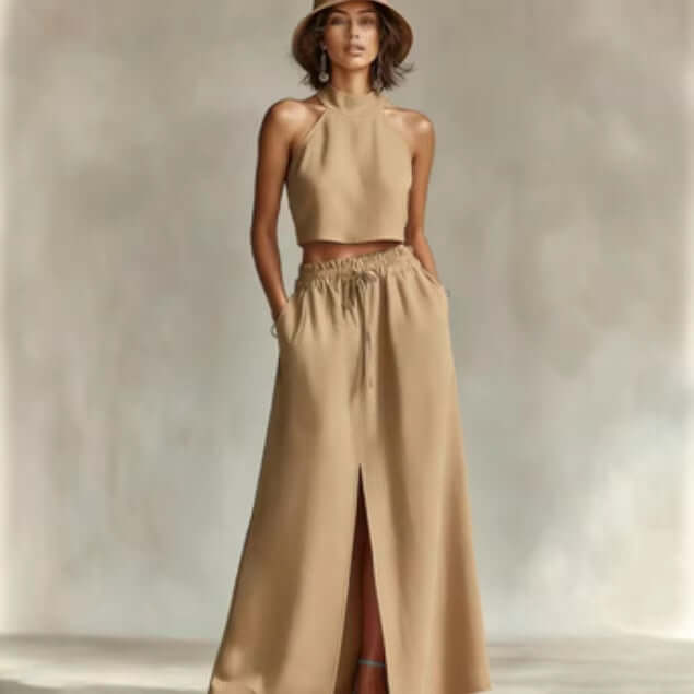 Women's-Two-piece Set Sleeveless Top Long Skirt