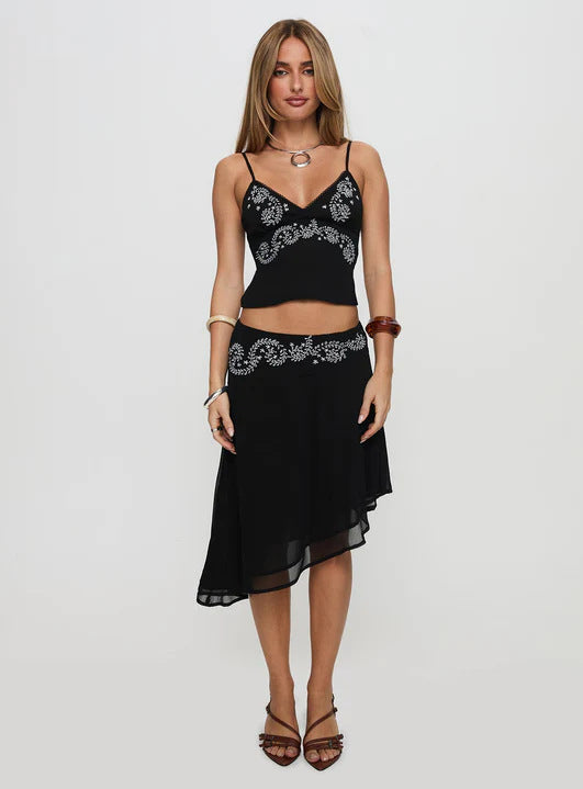 Womens 3D Embroidered Short Camisole Top