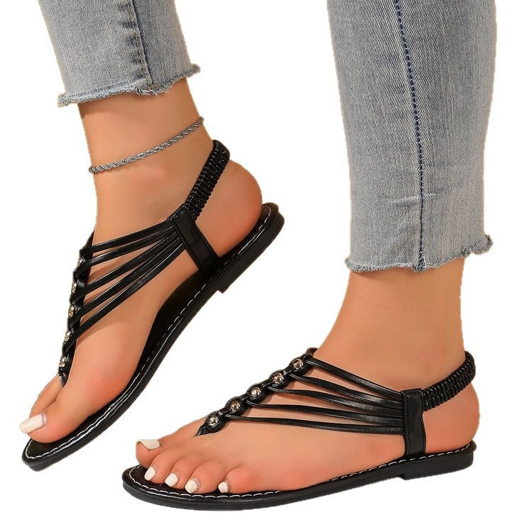 Ladies open toe sandals with elastic