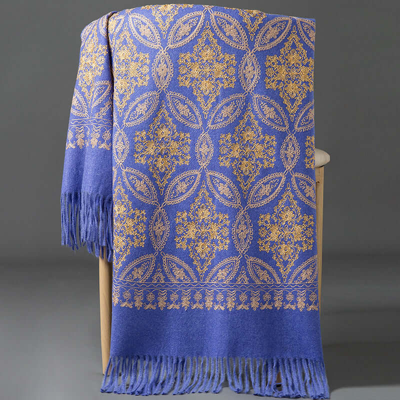 Women's Embroidered Golden Silk Lily Cashmere