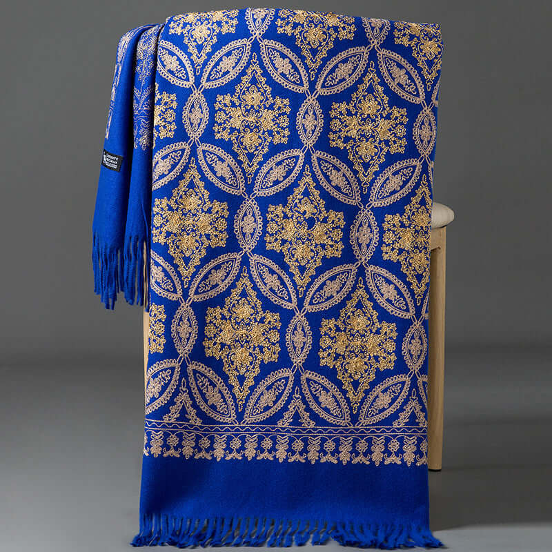 Women's Embroidered Golden Silk Lily Cashmere