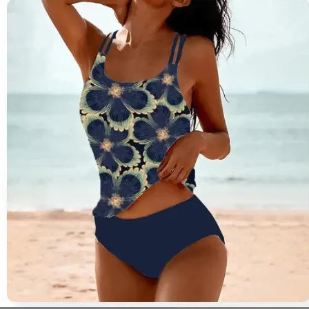 Vintage Printed Split High Waist Swimwear