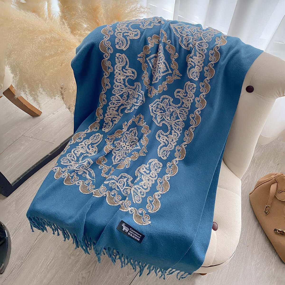 Women's High-End Warm Dual Embroidered Tassel Shawl