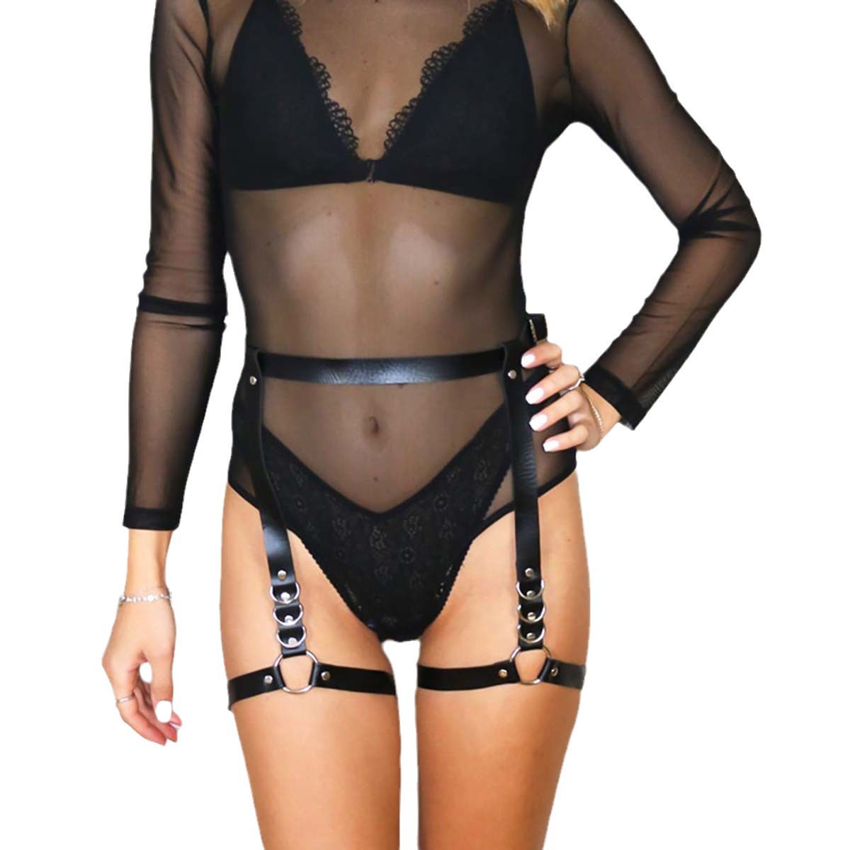 Women's Sensual Leather Belt with Leg Loops for Bondage