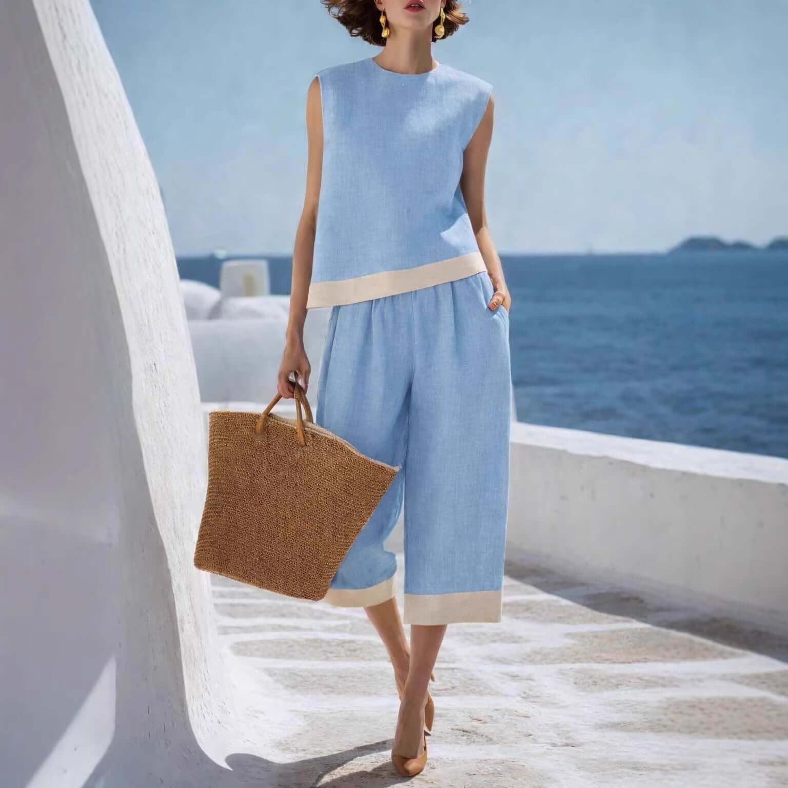 Ladies Casual Cotton-Linen Blend Set