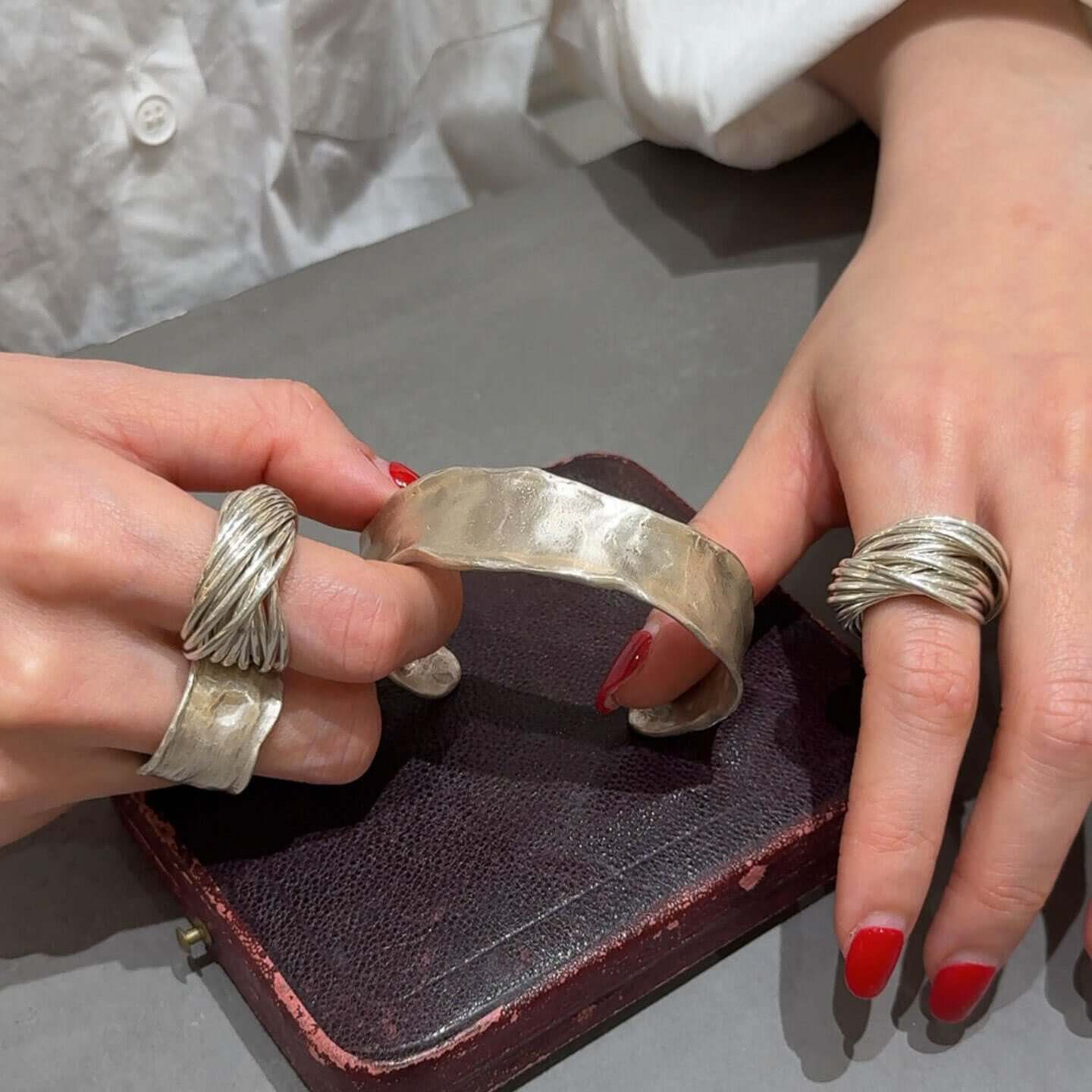 Alloy Irregular-shaped Silver Wide Bracelet