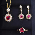 Women's Pomegranate Red Rings Pendants Earrings Set