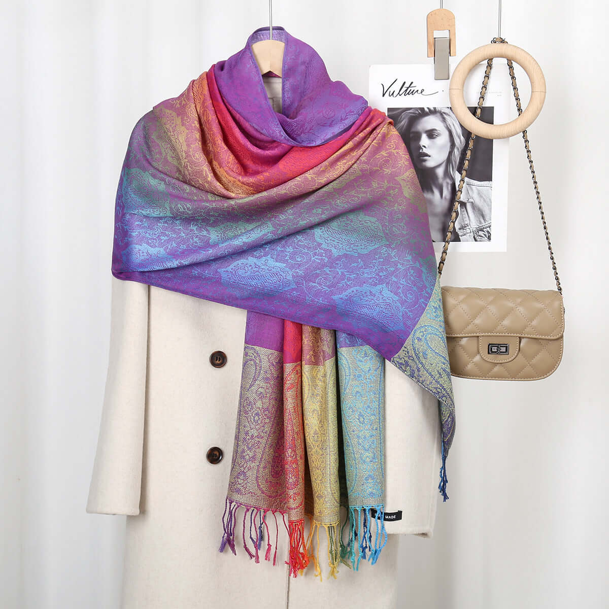 Women's Embroidered Colorful Tassel Shawl