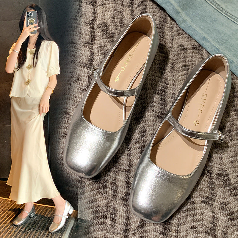 Women's French style low square heels shoes