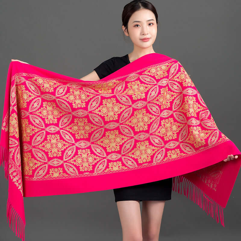 Women's Embroidered Golden Silk Lily Cashmere