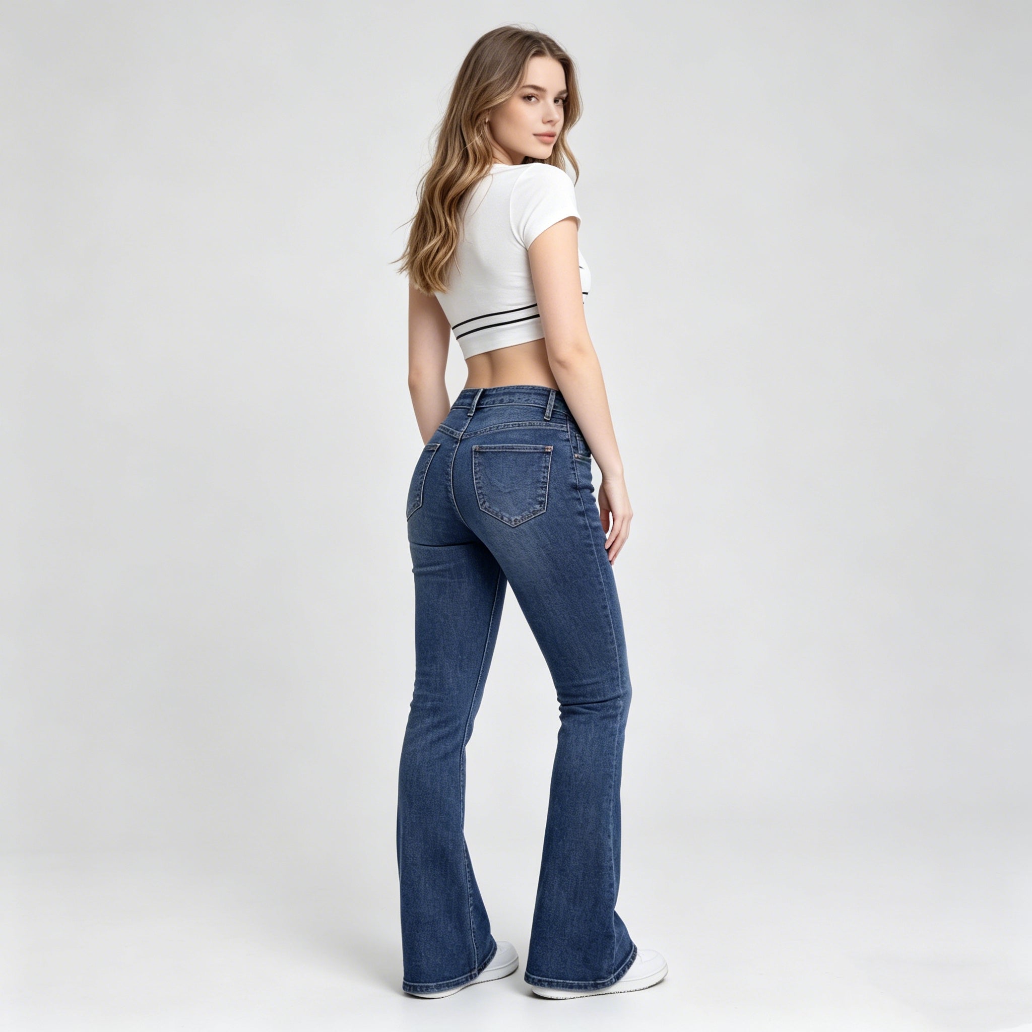 Women's Blue Slightly Wide Leg Stretch Jeans