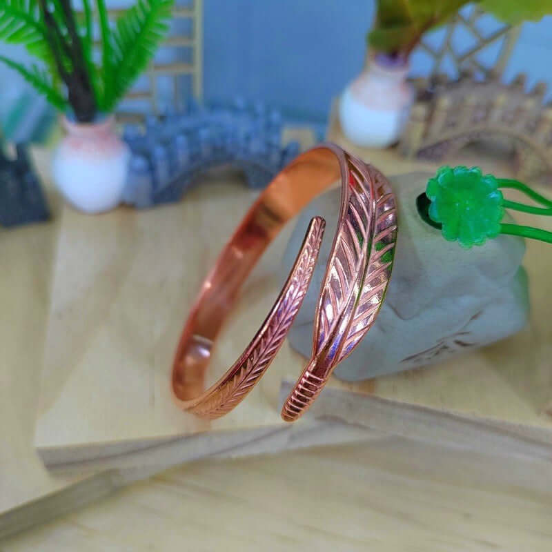 Copper Bracelet with a Leaf Pattern