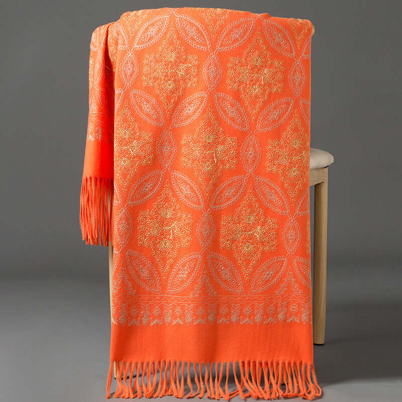 Women's Embroidered Golden Silk Lily Cashmere