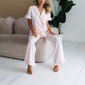 Women's Ruffled-edge Short-sleeve Pajama Set with Long Pants