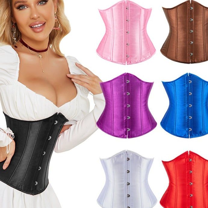 Smooth Short Five-button Satin Waist Cincher Corset